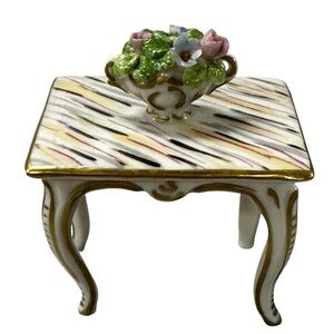 Dresden Porcelain Dollhouse Miniature Furniture Table Golden Paint Edges Flowers